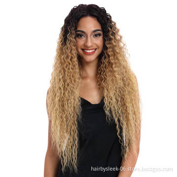 Kelly Synthetic Lace Front Wig wave Ombre blond Jerry curly hair weave 31 Inch Energetic Spring Small Curly Wig Hair Wigs